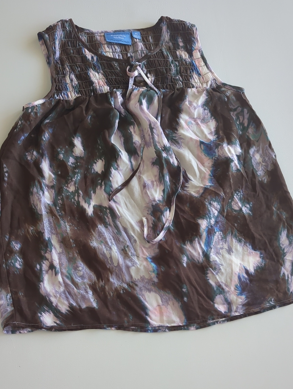 Simply Vera Vera Wang Brown and Cream Watercolor Smocked Neck Camisole XS